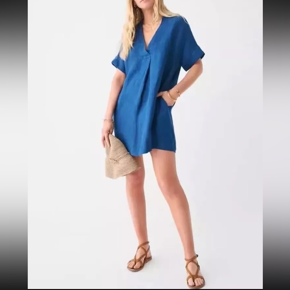 Faherty Sanibel Basketweave Dress Blue Indigo Medium 100% Linen Coastal $178